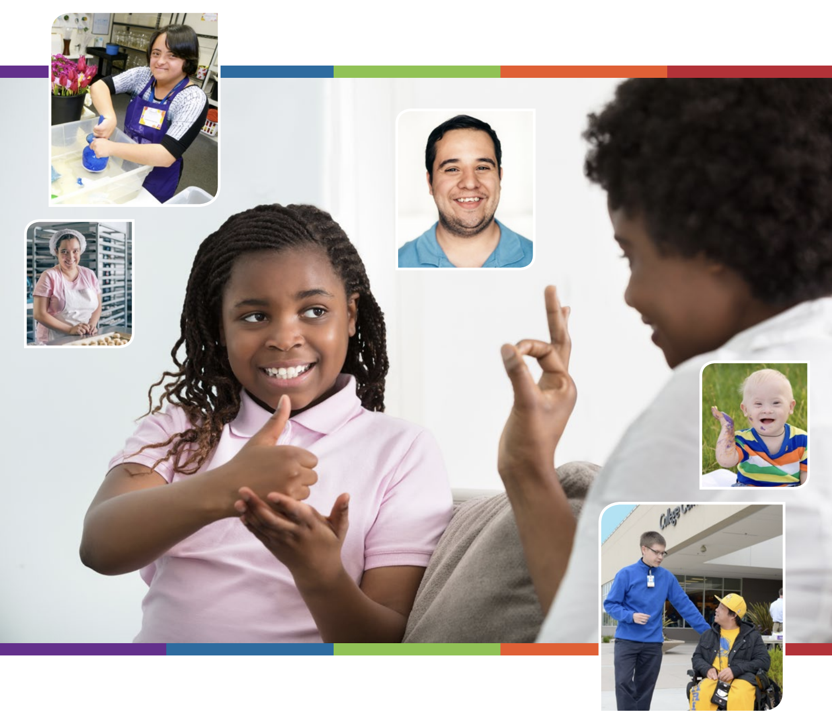 Collage of photos featuring people of all ages with Intellectual and Developmental Disabilities.